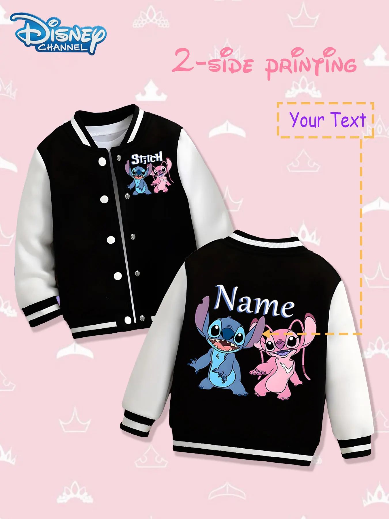 

MINISO Disney Stitch and Angie girls' baseball jacket - exquisite double-sided printing, warm and beautiful in autumn and winter
