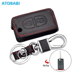 Leather Car Key Cases For Peugeot 308 3008 5008 307 207 4007 RCZ 408 Citroen C3 2 Buttons Folding Remote Control Protector Cover