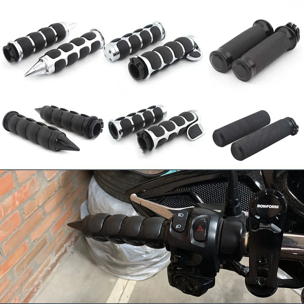 Motorcycle Accessories 1 Pair 1" 25MM Handlebar Grips Chrome Black For Harley Davidson All models 1970-Up Honda Yamaha Suzuki