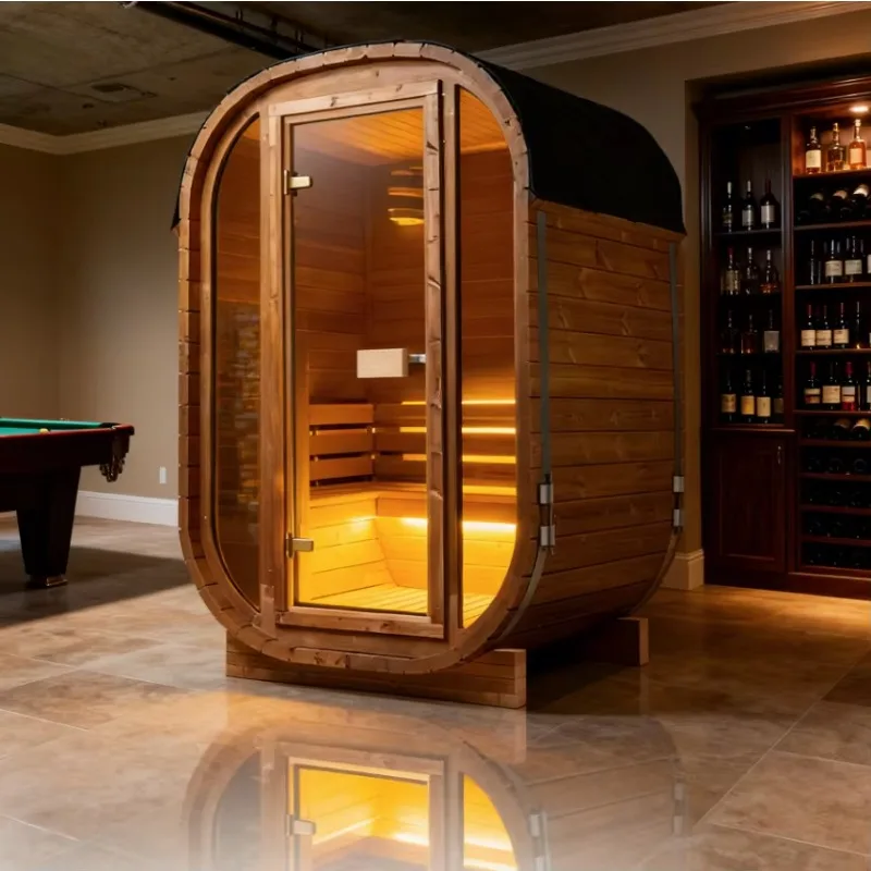 Customized 2-6 Person Outdoor Barrel Sauna, Canadian Red Cedar Traditional Wood Sauna, Eco Friendly Plug Powered