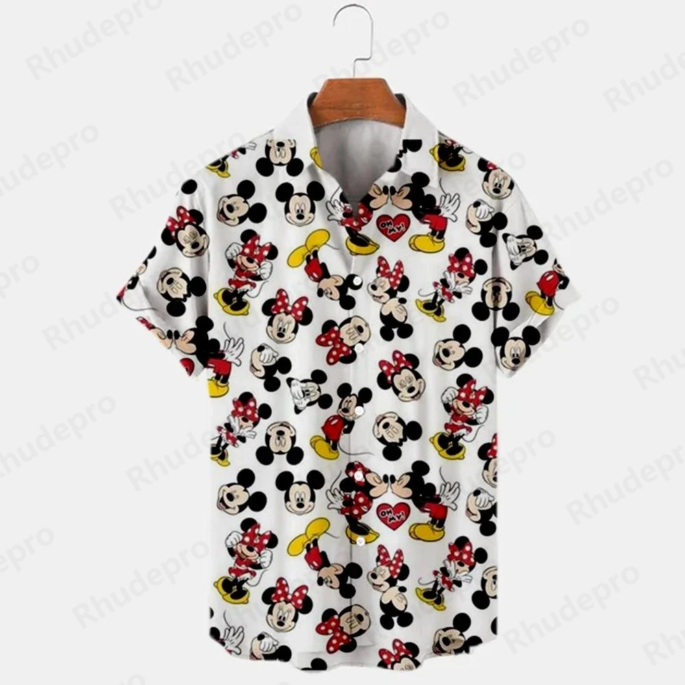 

2025 Summer Shirt Disney Trend Fashion Cartoon Interstellar Baby Stitch Harajuku Top Men's Lapel Shirt Disney Hawaiian Shirts