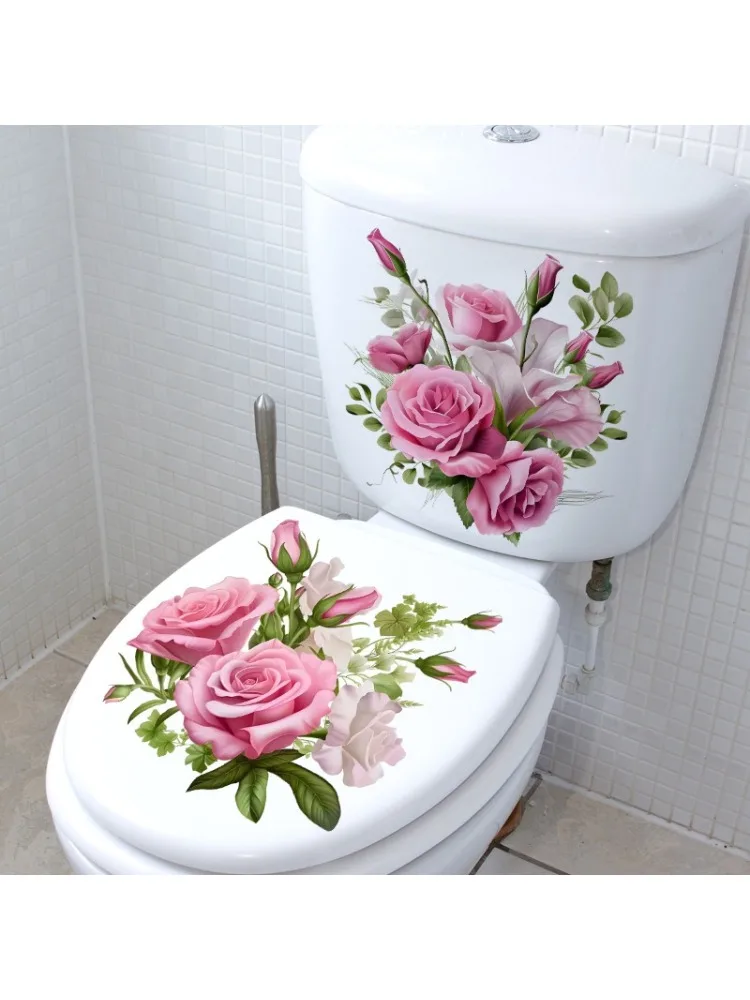 Nouveau Rose Rose salle de bain imperméable couverture de toilette autocollant de toilette autocollant auto-adhésif décoration pour toilette