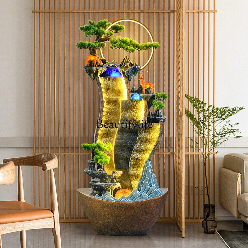 Large Floor-Standing Waterfall Money-Bringing Fake Mountain Water Curtain Wall Fountain Corner Ornament Decoration