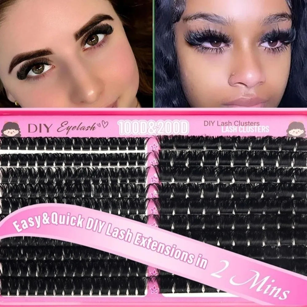 High Simulation False Eyelashes Segmented Design 100D+200D Density Eyelash Extension 12-20mm Length Cluster Lashes