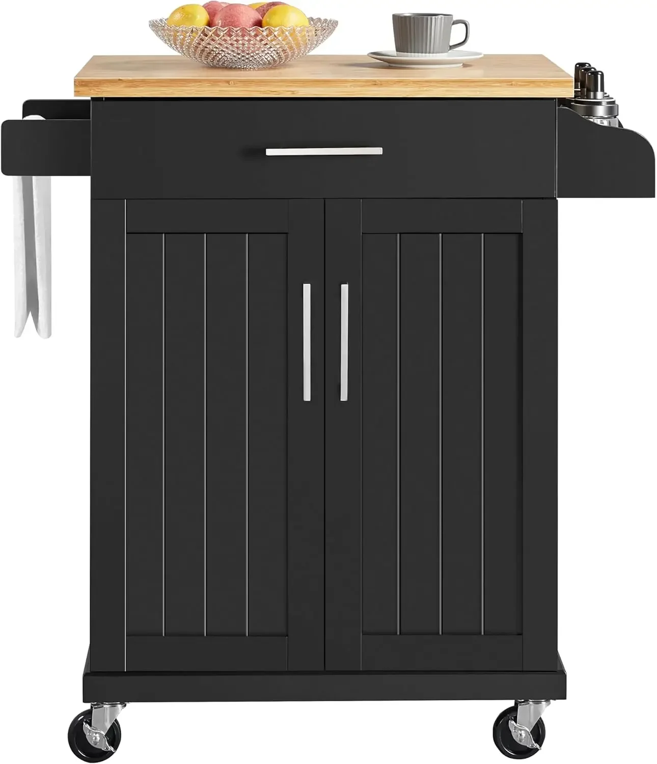 収納キャビネットと引き出し付きの車輪付きキッチンアイランド,キッチントロリー,スパイスラック,ダイニングルーム用タオルバー,26
