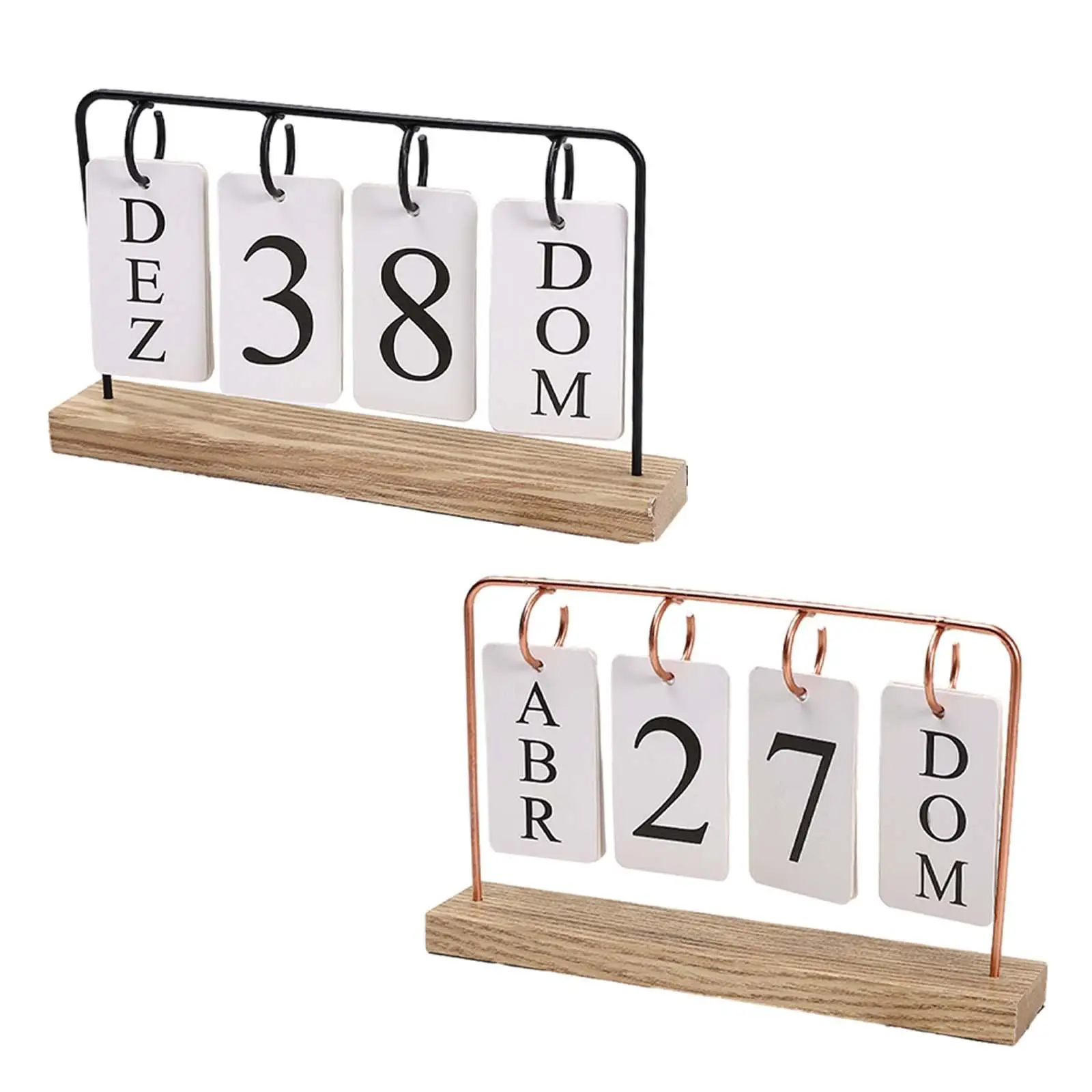 Metal Desk Calendar Daily Schedule Planner Artwork Wooden Base Iron Art Ornament for School Office Home Decoration Birthday Gift