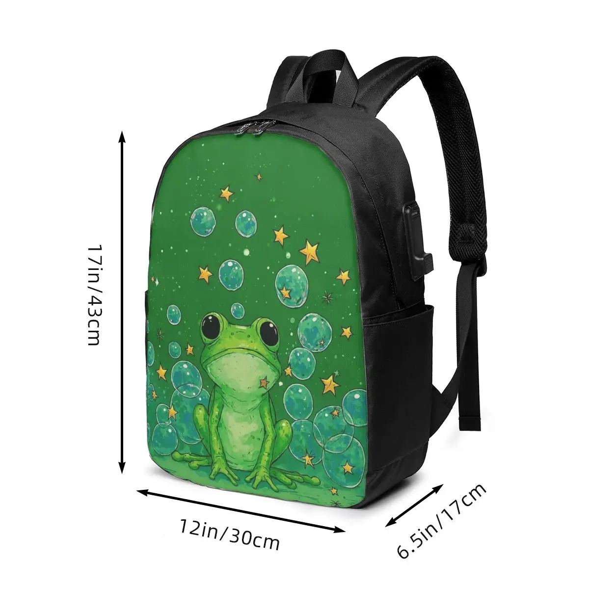 Cute Cartoon Frog And Star Pattern Backpack Travel Notebook Bag Computer College Student School Bag Laptop Shoulder Bags