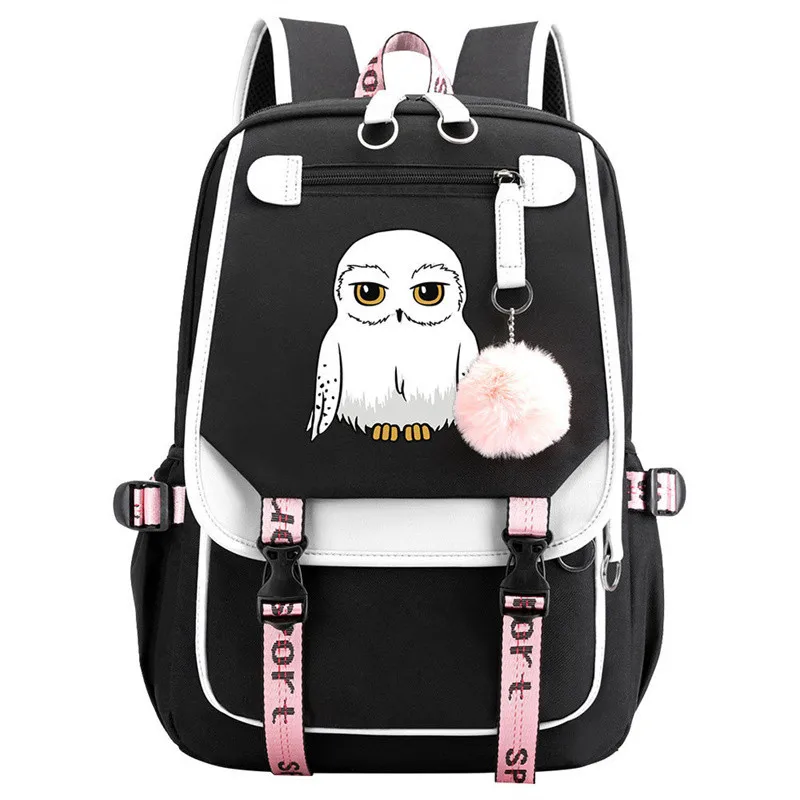 

Hedwig Night Owl Cartoon Backpack Schoolbag USB Charge Port Laptop Bag Men Women Fashion Rucksack Travel Shoulder Outdoor Bags