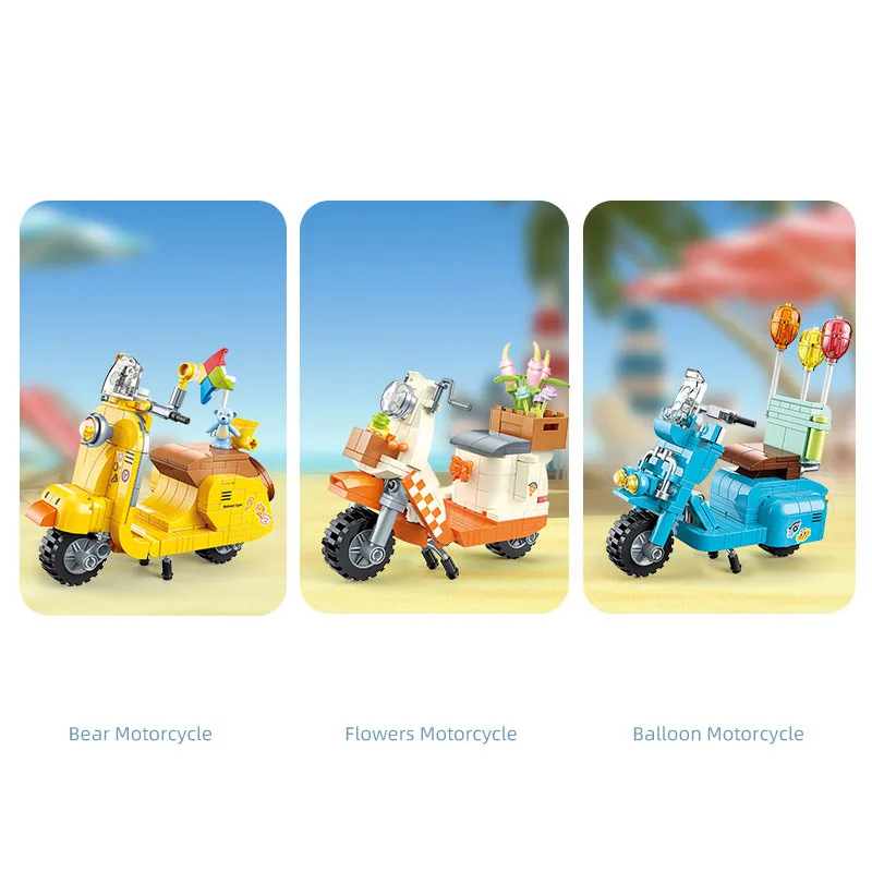 Technical Moc Building Block Assemble Model Classic Leisure Pedal Motorcycle Vintage Vespas Brick Toys Collection For Kids Gifts