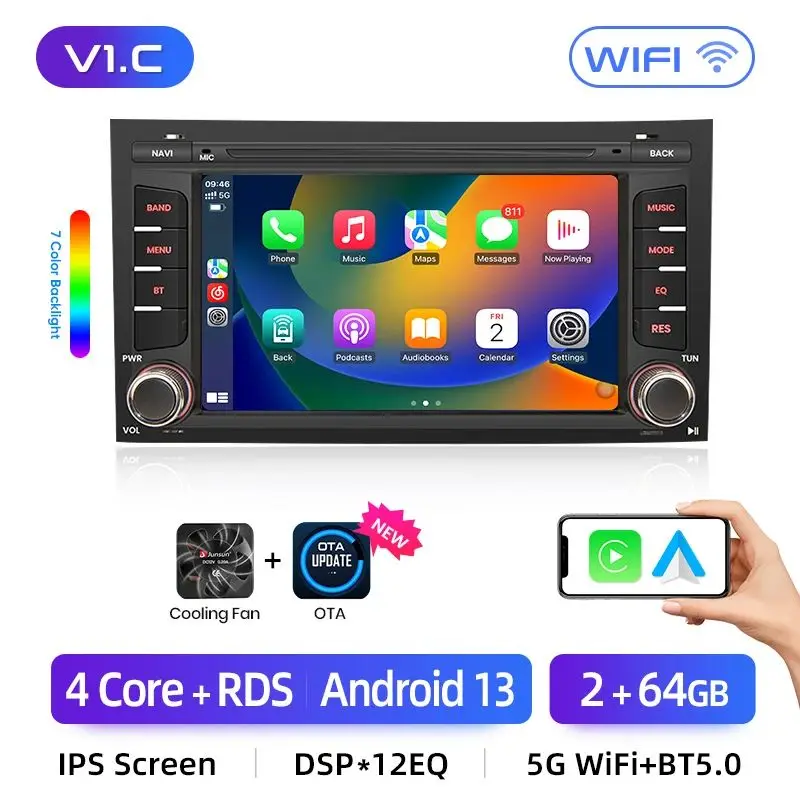 Junsun 7 inch autoradio voor Seat Leon MK3 5F 2012 2013 2014 - 2020 draadloze CarPlay Android Auto FM RDS DSP GPS Multimedia