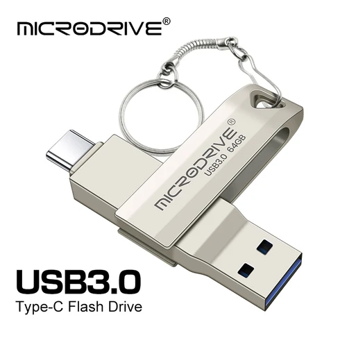 2 en 1 OTG USB-C Flash Pen Drive Memory Stick de metal USB 3.0 Flash Disk 64GB 128GB 256G USB3.0 Dual C Pendrive