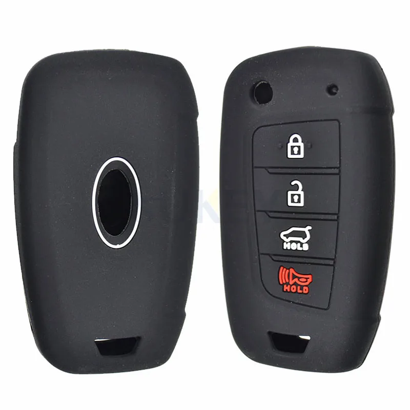 For Hyundai Kona Silicone Remote Flip Key Case Fob Shell Cover Skin Holder 4 Button 2018 2019