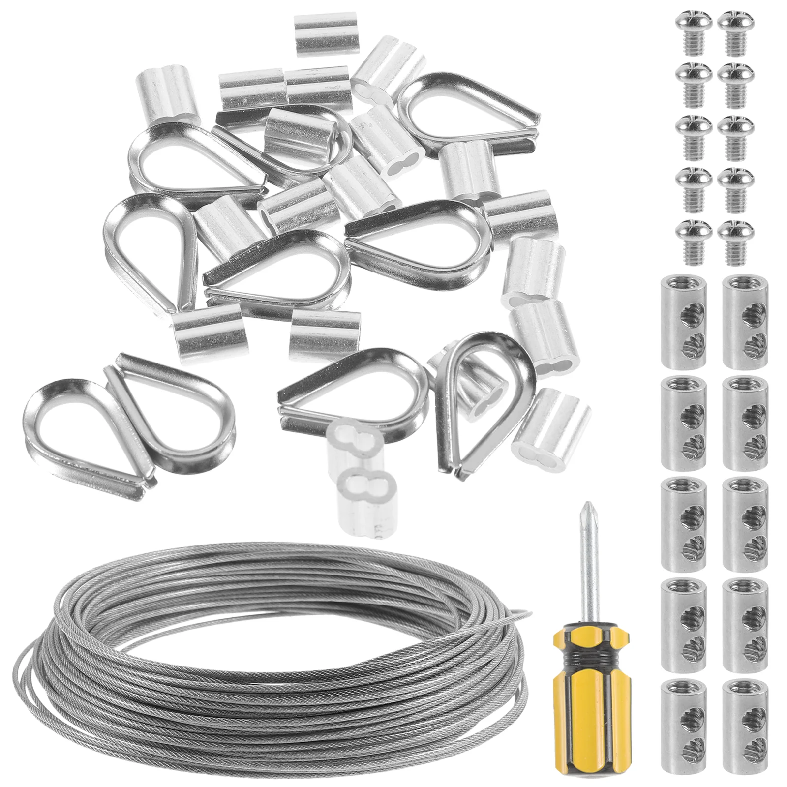 Kit di sospensione per corde luminose con fune metallica rivestita in acciaio inossidabile Set di rotoli per recinzione da giardino (set da 30 metri) Cavo per ditale e sartiame per