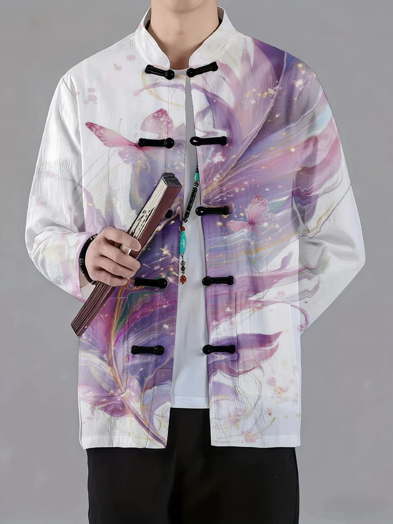 Men Men Mandarin Collar Frog Button Jacket Butterfly Floral Oriental Print Traditional Outerwear - Aliexpress Deal