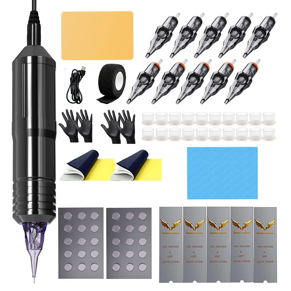 Rotary Tattoo Pen Kit Complete Tattoo Machine Set with Cartridge Needles Accessories for Tattoo Beginner Artists