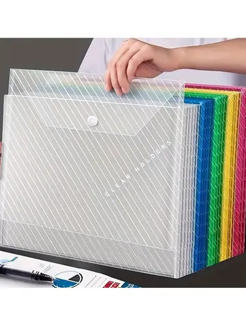 10Pcs A4 Transparent File Bag Plastic Documents Filing Storage Bag Student Organizer Information Pocket Folders Stationery New