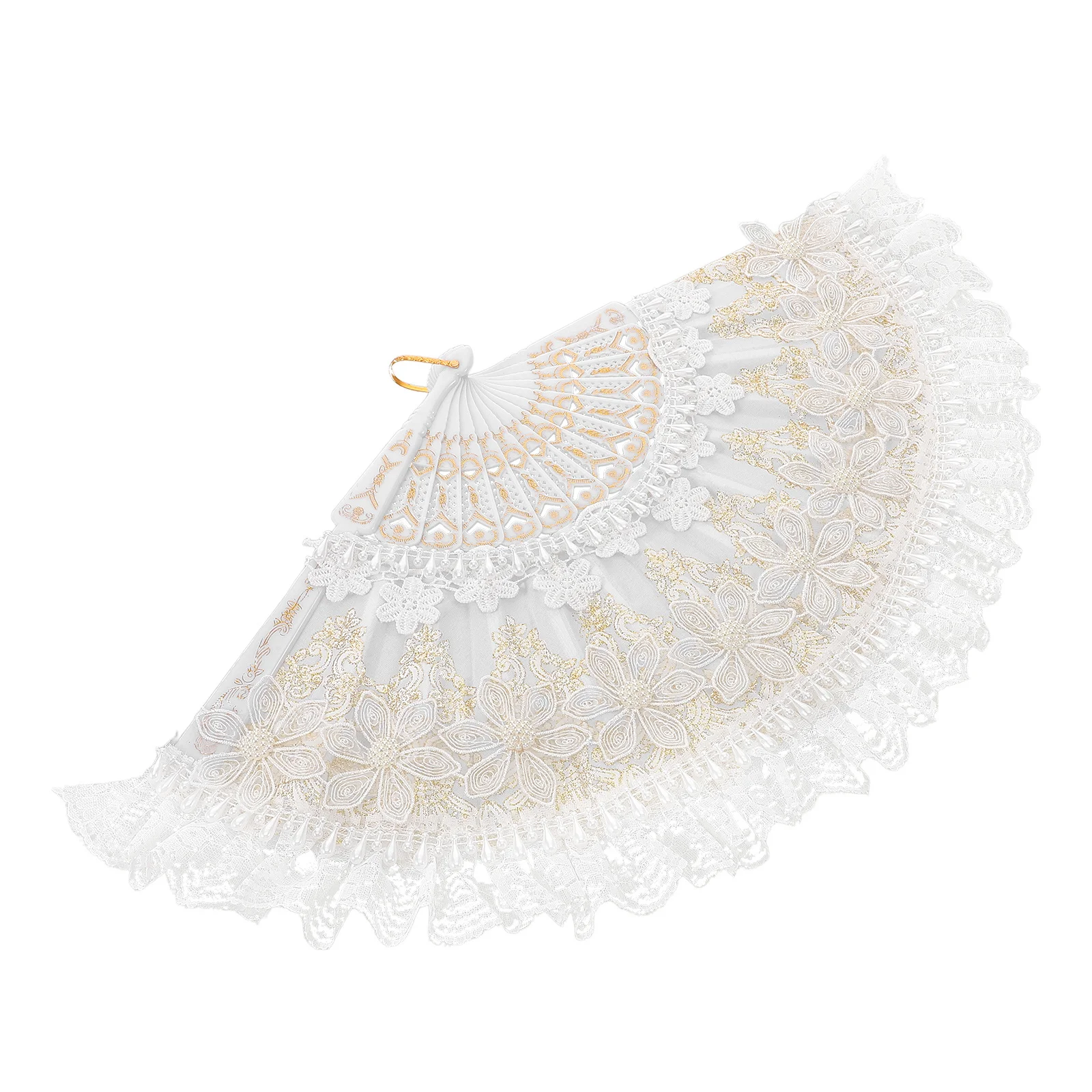 

Princess Floral Lace Folding Fan Classic White Vintage Handheld Fan Bridal Wedding Dance Tea Party Decorative Fans