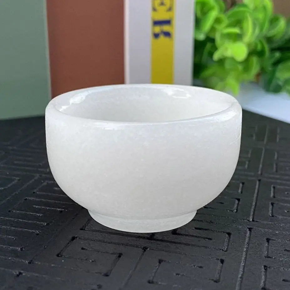 Natural Stone Greenh Yellow Jade Crystal Bowl Tableware Wine Set Minerals Spiritual Living Tea Cup Office Room Home Decoration