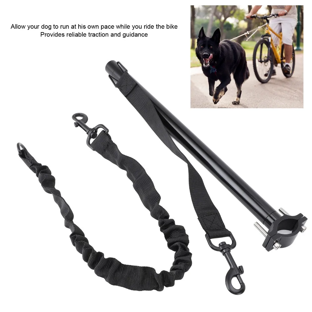 Elastic Buffer Bike Dog Leash Metal Rod Adjustable Length Bicycle Pet Lead High Tensile Strength Rotatable Clamp