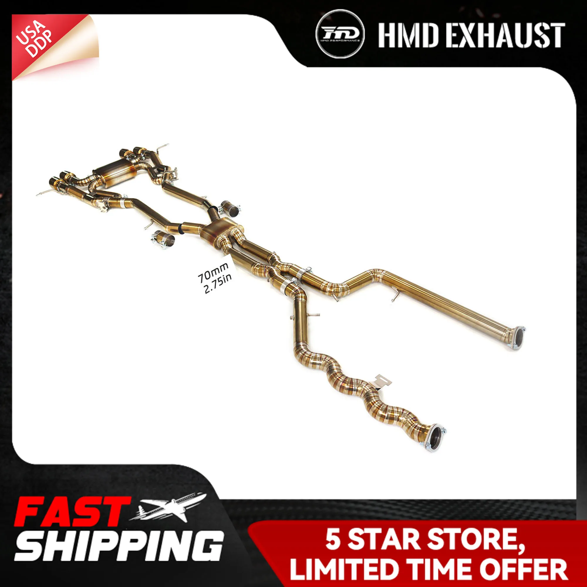 

OEM-клапаны HMD для BMW M3 M4 G8X 3.0T Catback Ti Выхлопная система Полные аксессуары Запеченные золотые наконечники