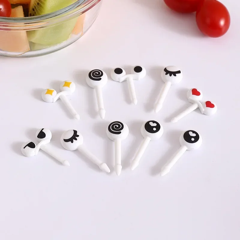 10Pcs/Set Mini Szaszłyki Cute Cartoon Eyes Kawaii Lunch Bento Box Food Fruit Picks Fork Sticks Buffet Sandwich Toppers Decor Widelec