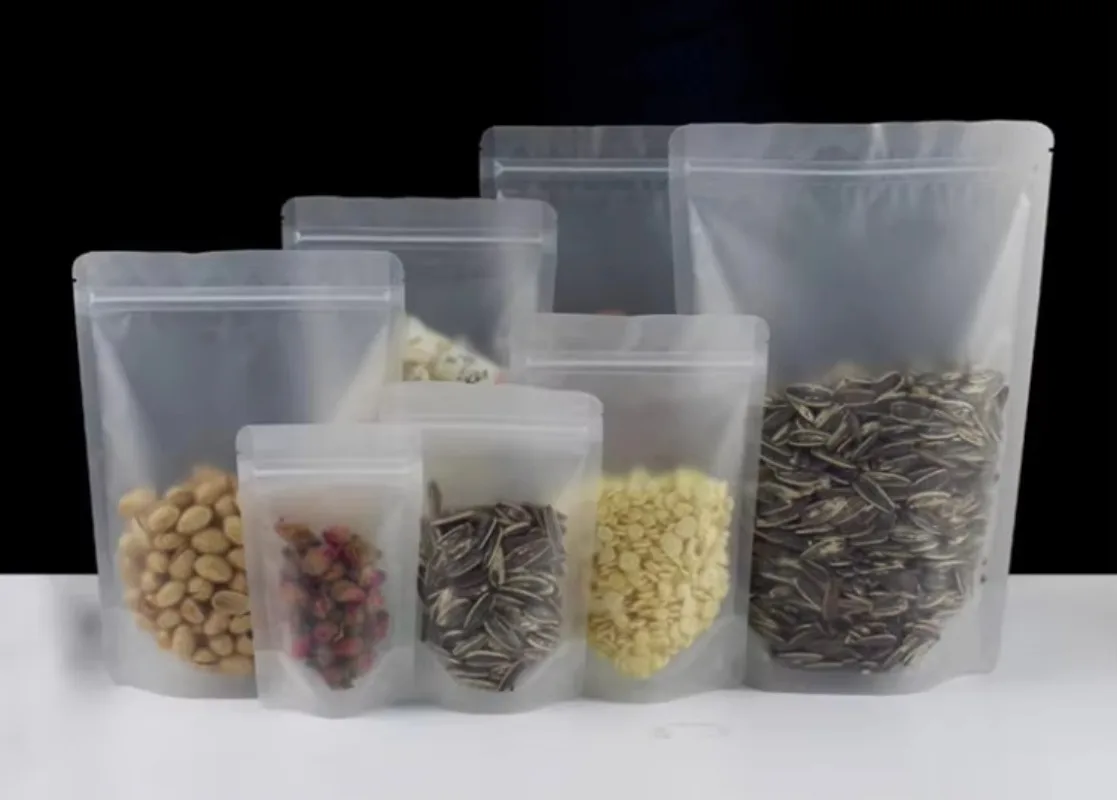 

100/50 Pack Resealable Stand-Up Plastic Pouches - Matte Frosted Zipper Bags for Coffee, Snacks, Cereal, Beans & Dry Food Storage