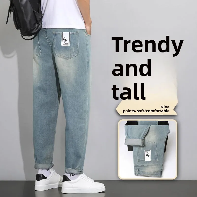 

Spring Summer Men's Jeans Slight Stretch Cotton Denim Jogger Pant Breathable Streetwear Baggy Jeans Versatile Straight Leg Jeans