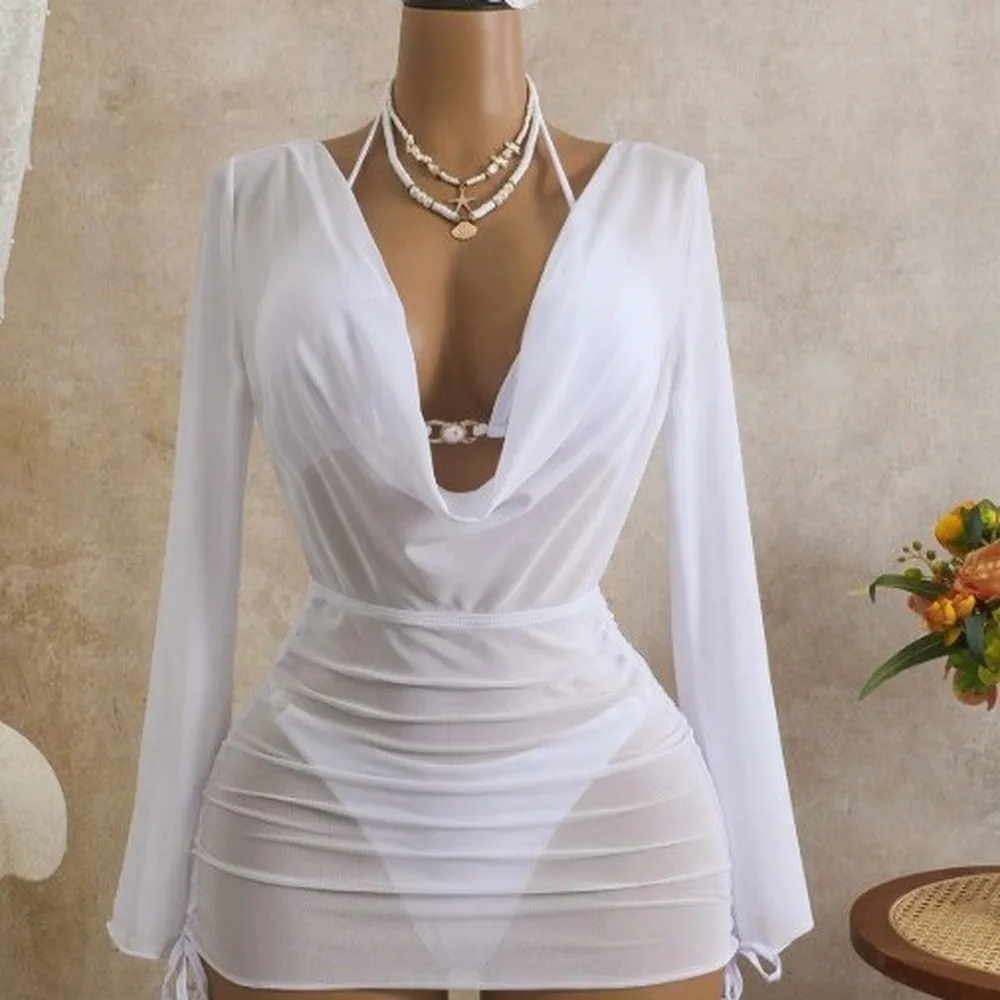 Women's Sexy Mesh Backless Two Piece Swimsuit Set Summer Beach Vacation See-Through Hollow Out Bikini Tankini Swimsuits Women Br