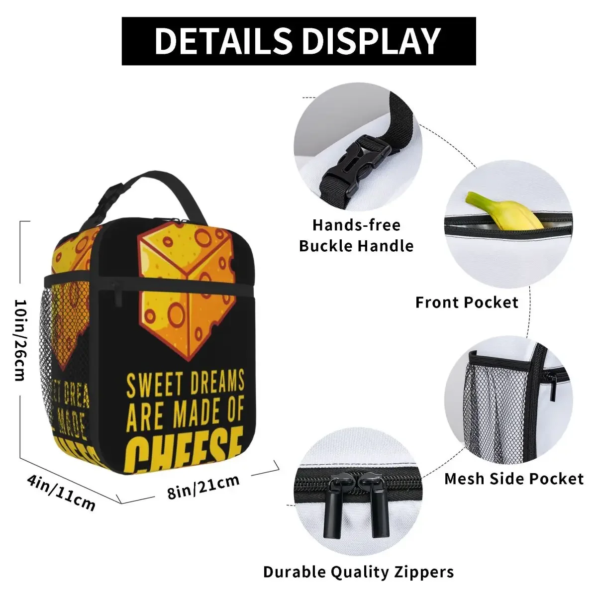 Hot Sale Sweet Dreams Are Made Of Cheese Transparent Detail Waterproof Lunch Bag Outdoor Sports Compact Lunch Bag