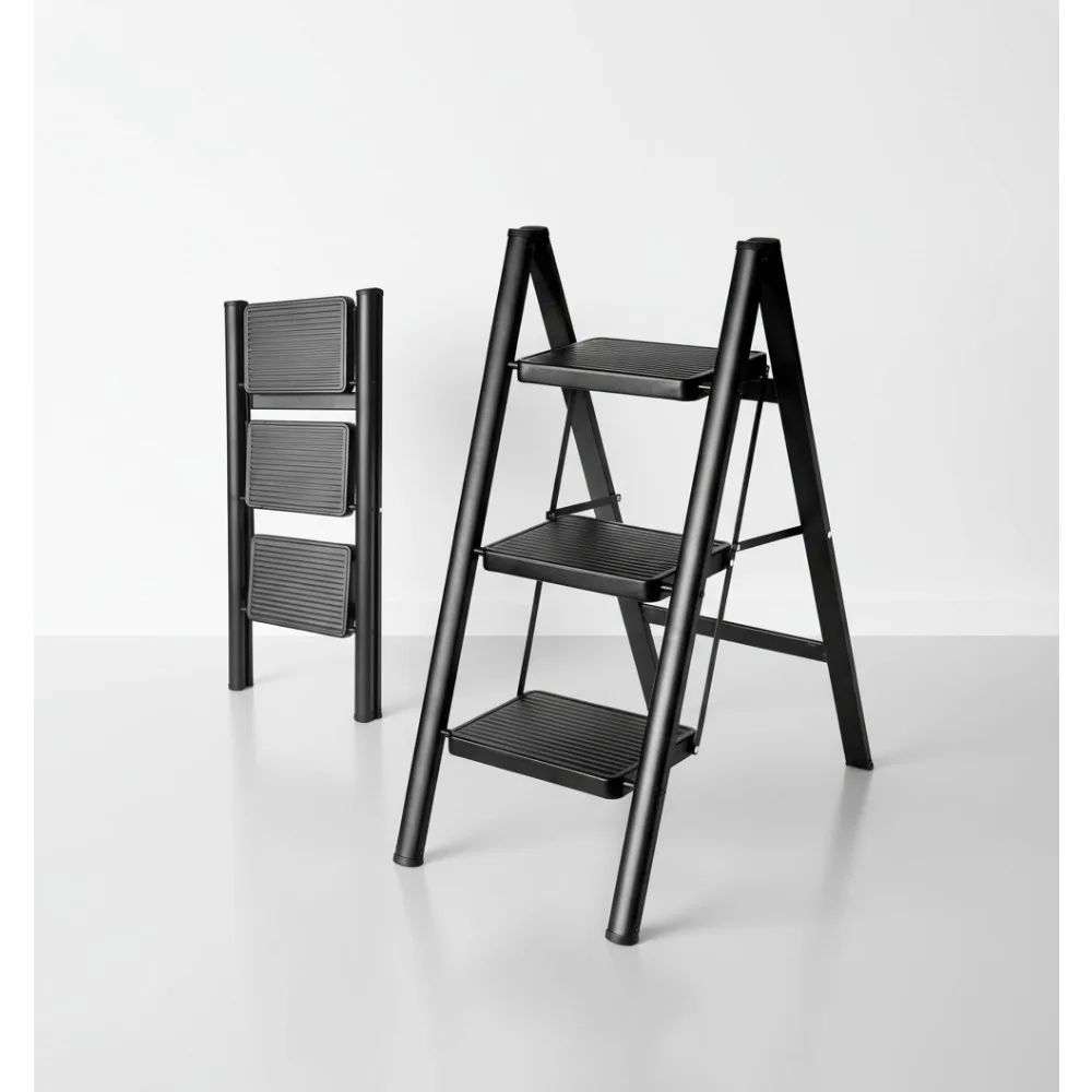 

3-Step Folding Ladder, Sturdy 330 Lbs Capacity, Anti-Slip Wide Pedals for Home Kitchen Closet Use by Adults