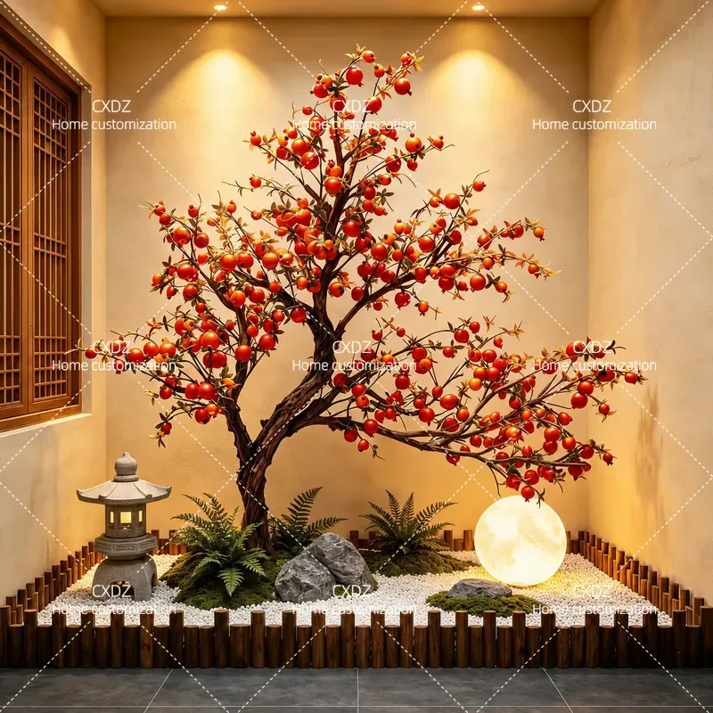 Simulation Pomegranate Tree Green Plant Decoration Orange Tree Ornament New Year Red Envelope Wishing Tree Large Fake Fruit