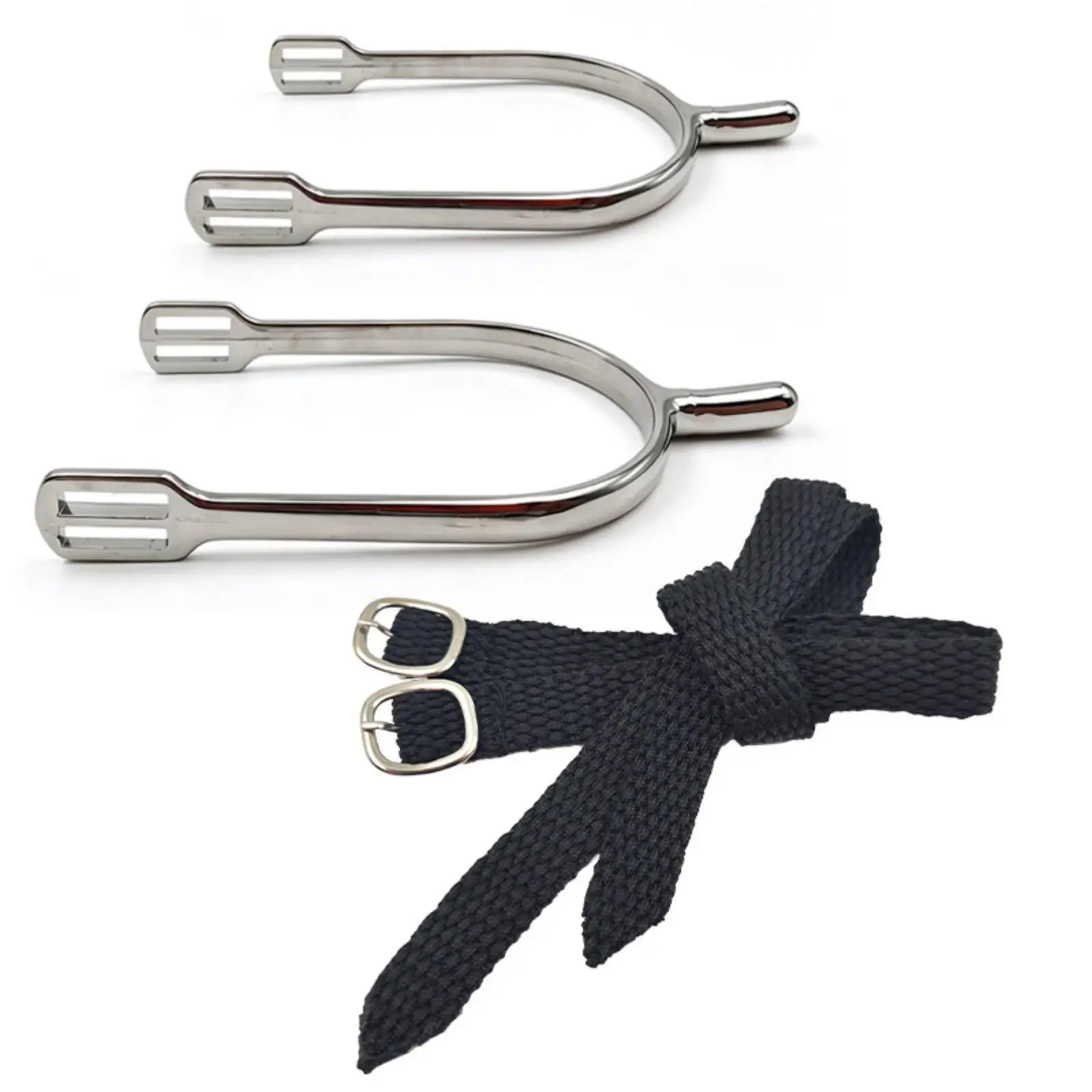 Tack U-Shaped Metal Spurs with Woven Straps for Horse Riders