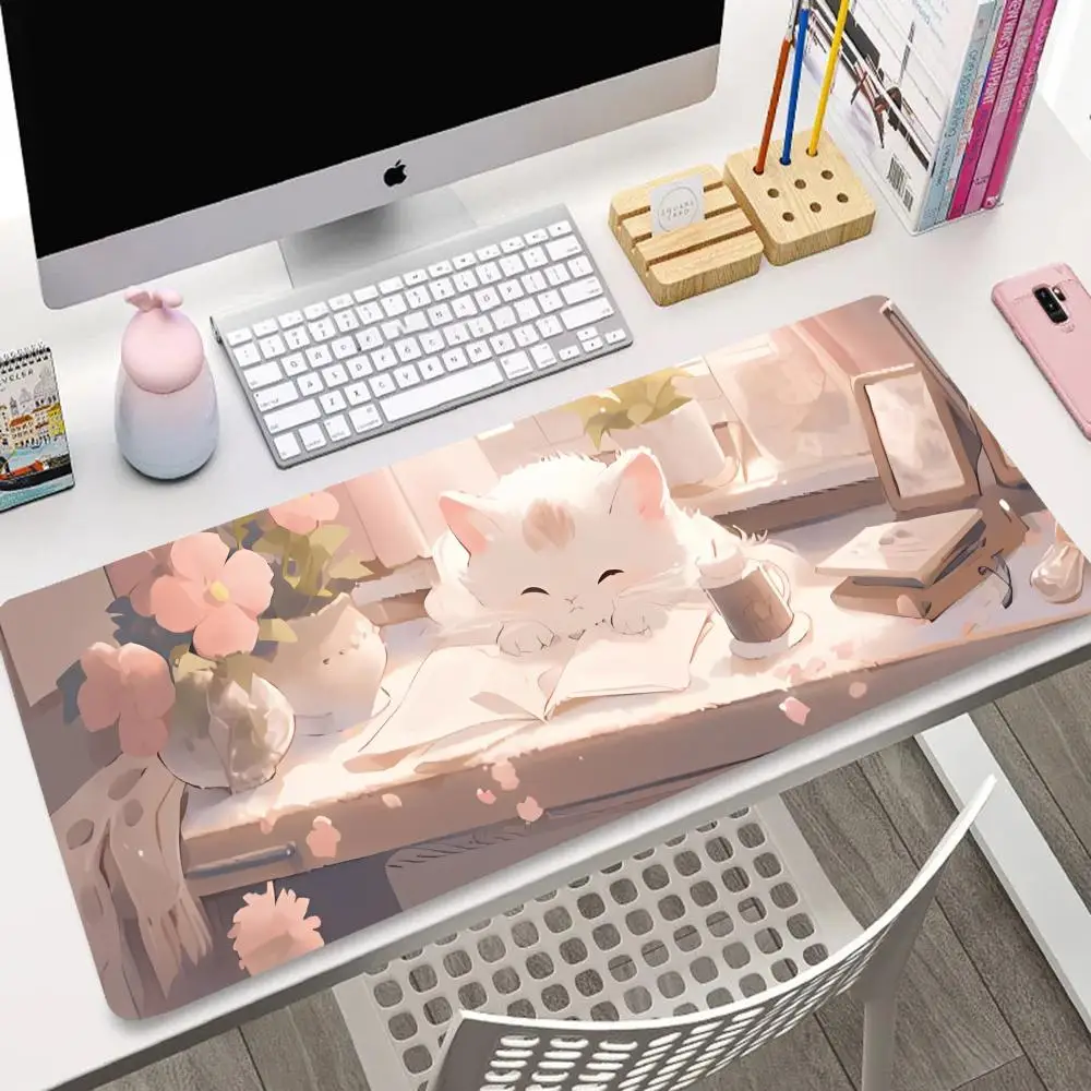 

Cute kitten reading mouse pad, warm-colored rubber, washable, durable, anti-slip, high-quality desk pad, computer game accessory