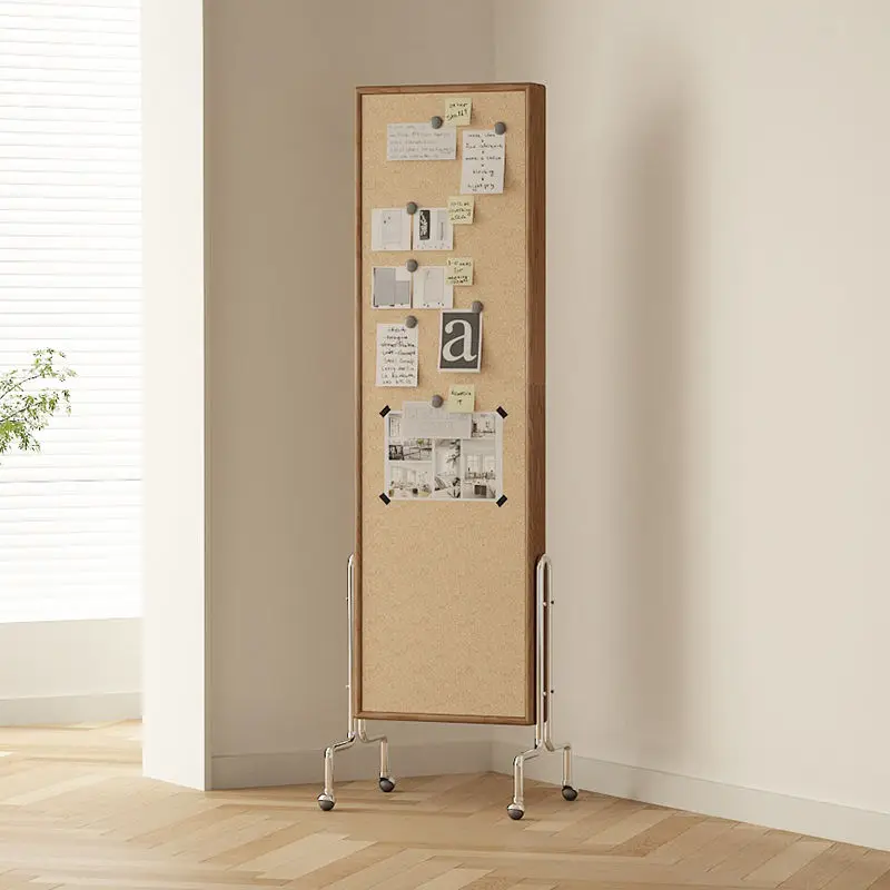 Magazine Rack Retro Movable Magazine Book Display Rack with Cork Plate Stainless Steel Pulley Creative