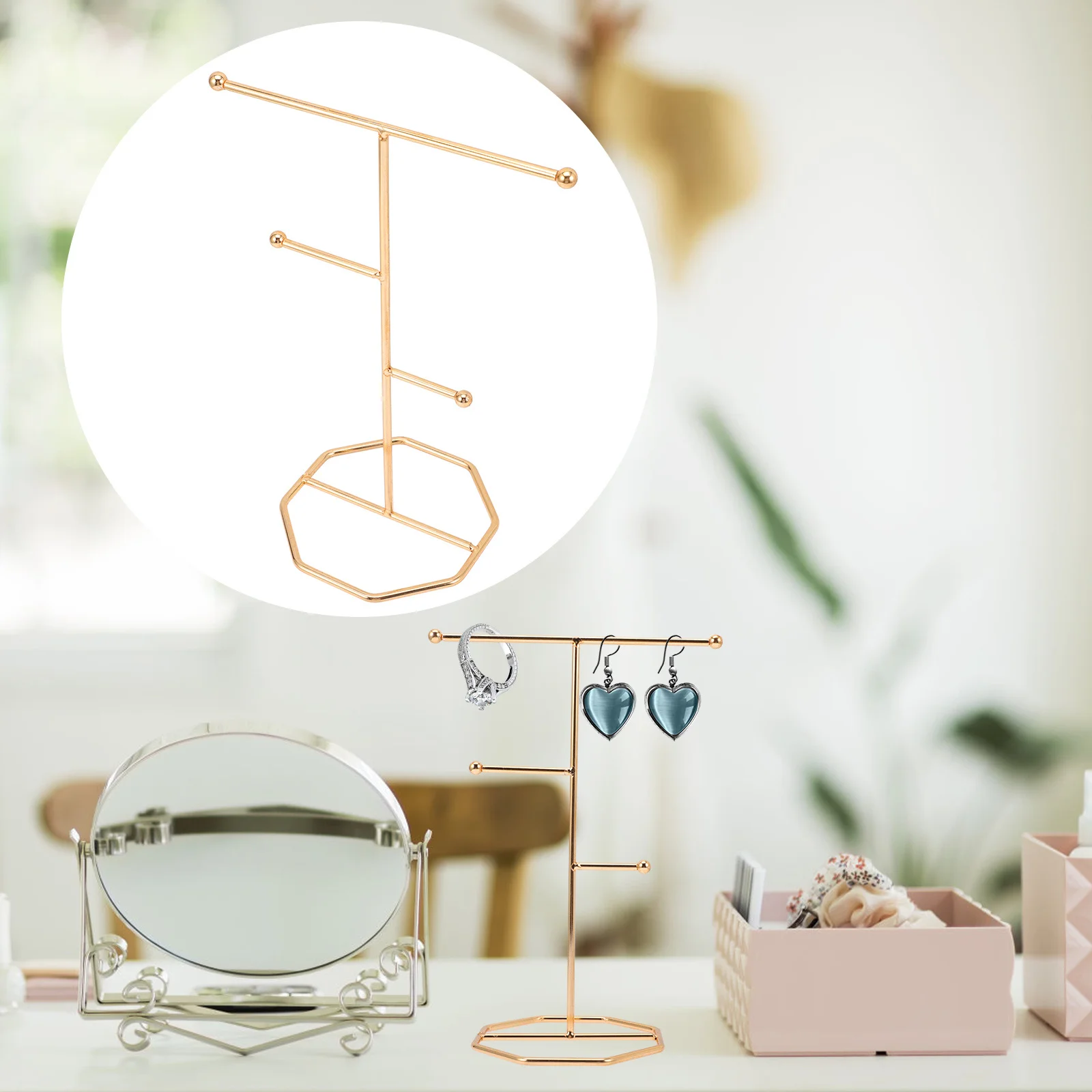 

Necklace Stand Jewelry Rack Bracelet Holder Earring Organizer Storage Golden Wrought Iron