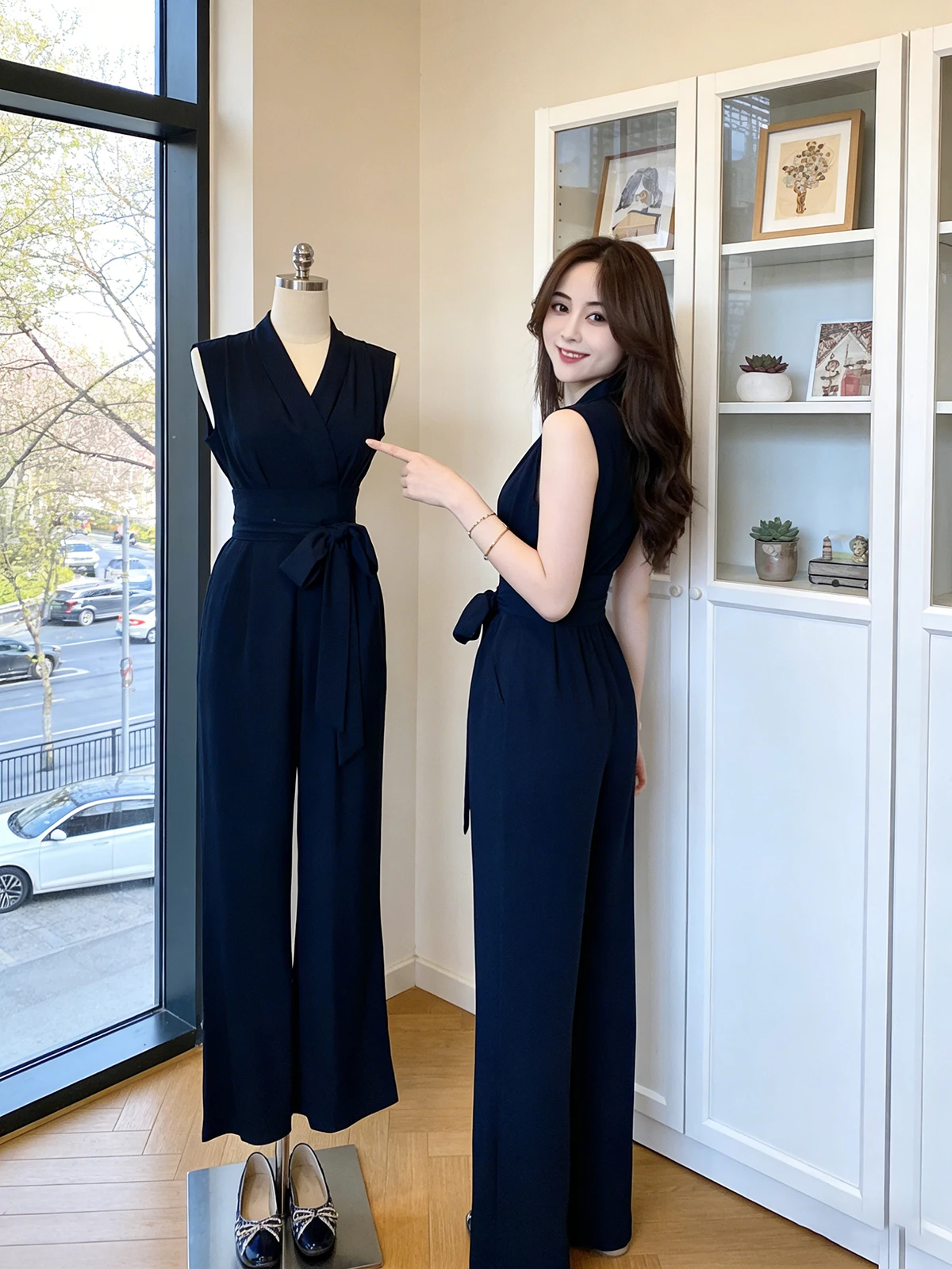 Elegant Black One-Piece Summer Casual Pants for Women High Waist Wide Leg Comfortable Fashionable Sleeveless High-End Feeling