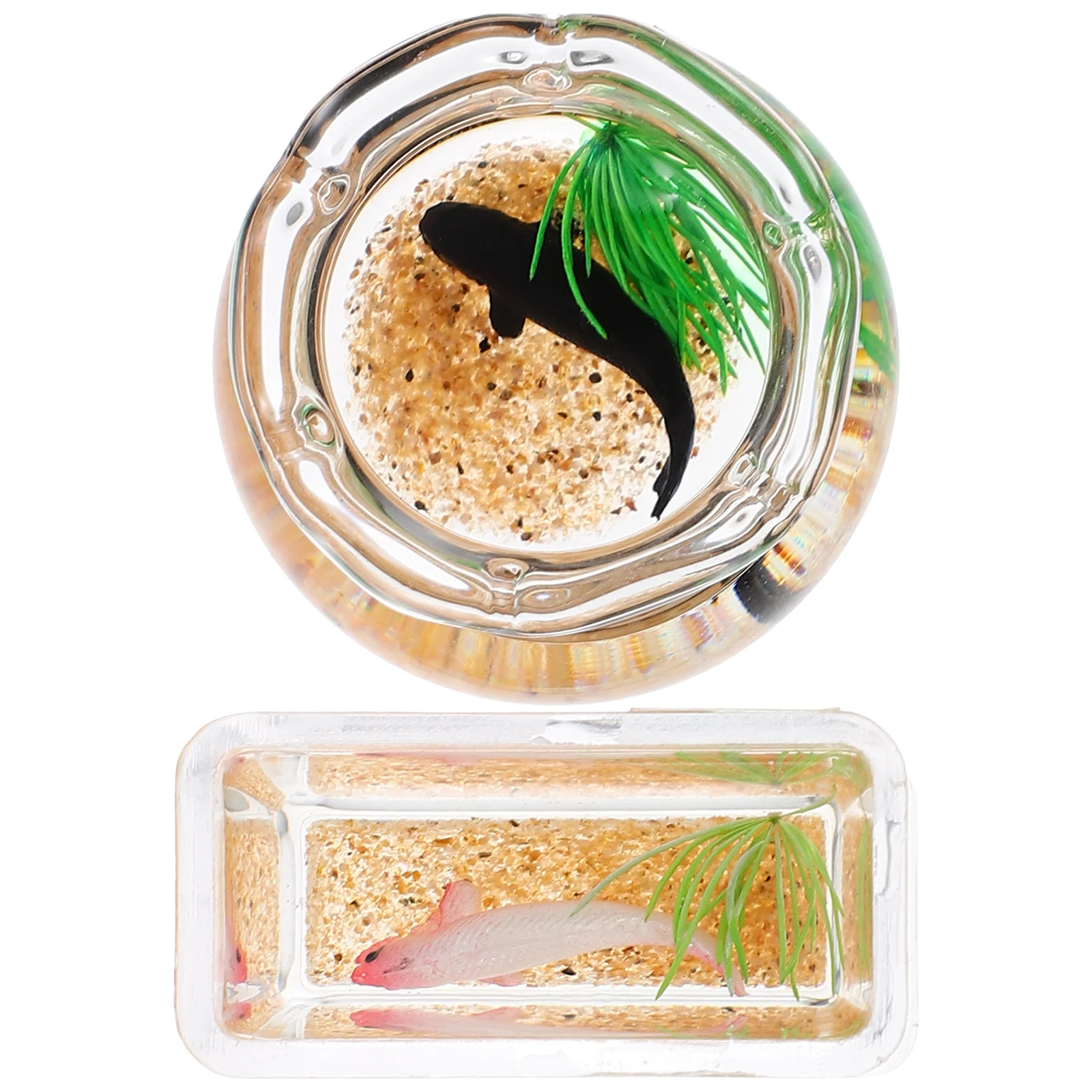 2 pçs tanque de peixes de vidro em miniatura mini casa acessório criativo tigela de peixes decoração cena em miniatura mini casa acessório