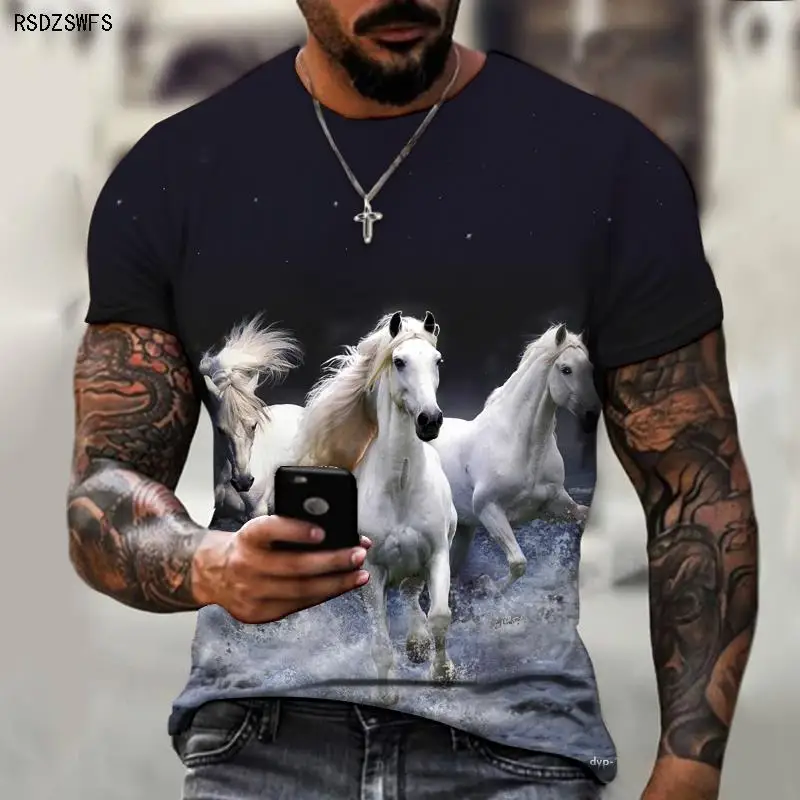 2022 Brand Men's Shirt, White Horse Galloping, Galloping Horse, 3D Printing, No Shirt, Cool And Fashionable Oversize 5XL