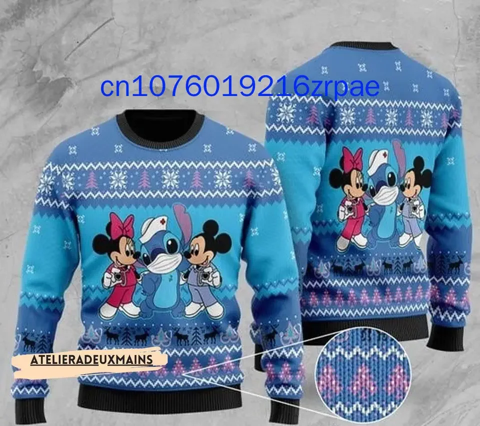 Disney Couples Mickey and Minnie Mouse Christmas Sweater 3D Print Men and Women Casual Cartoon Sweatshirt Christmas Sweater