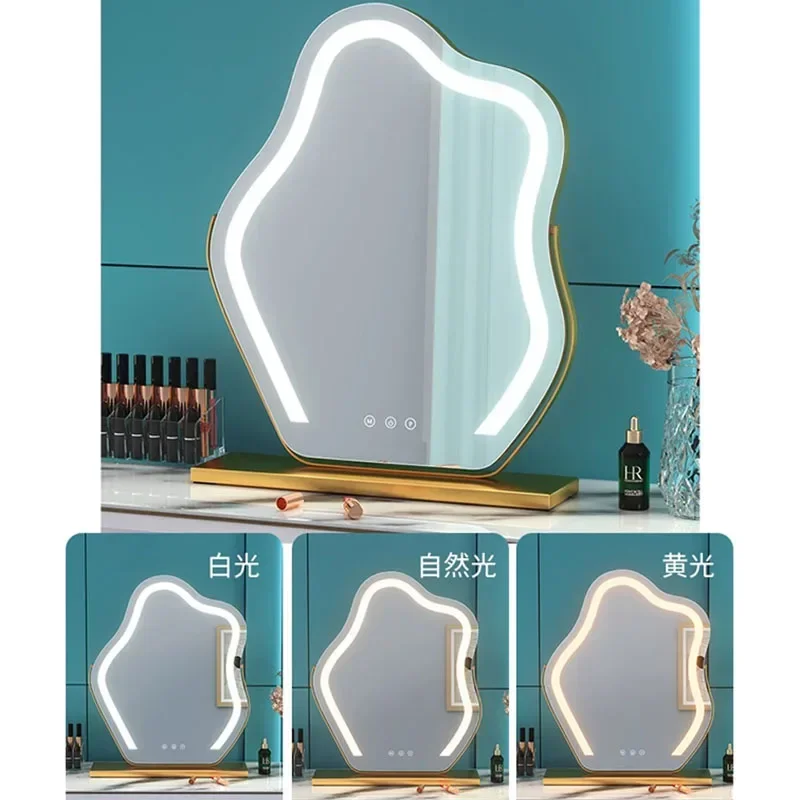 Netizen Cloud Cloud Mirror Makeup Mirror Desktop LED Light Filled Metal Dressing Mirror Household Bedroom Irregular Beauty