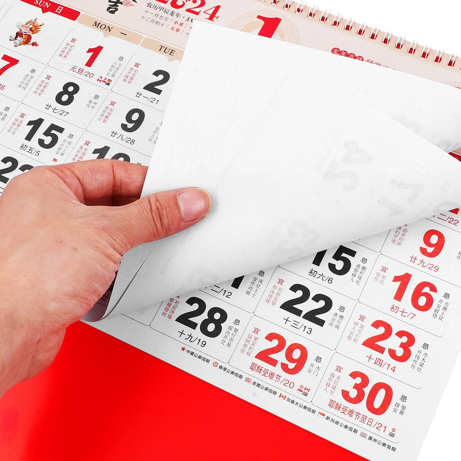 

2Pcs 2024 Chinese New Year Wall Calendar Year of The Dragon Traditional Hanging Calendar with Solar Terms Festival Info
