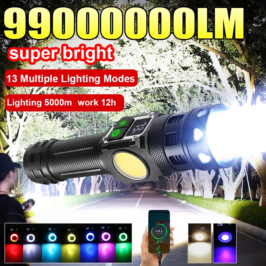 

2026 NEW 99000000LM Super Bright LED Flashlights 13 Modes Rechargeable Tactical Flashlight Powerful Long Range 5KM Lantern