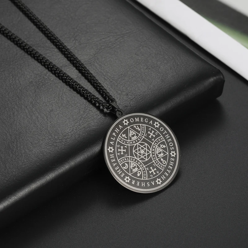 LIKGREAT Enochian Seal Necklace Magic Angel Pendant Necklaces for Men Women Stainless Steel Archangel Medal Kabbalah Talisman Je