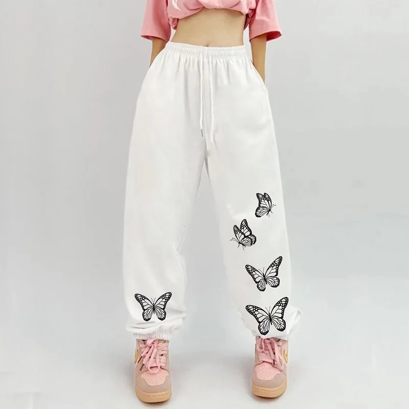 Youth Pop Gothic Clothes Women With Pockets Loose Fit Elastic Drawstring Joggers Pants Y2k Workout Casual Butterfly Women Pants