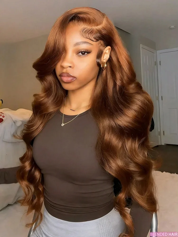 Chocolate Brown Body Wave Wig Human Hair 13x6 HD Transparent Lace Frontal Wig Pre Plucked 4# Colored Brown Wig Pre Colored Pre Bleached Knots For Women
