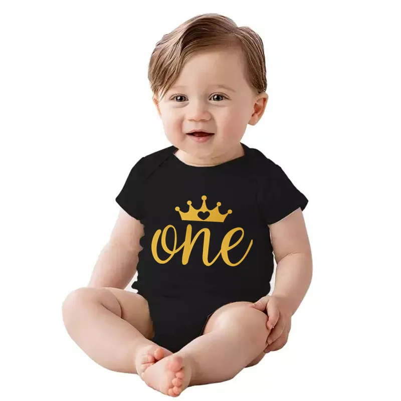 One Year Baby Birthday Bodysuits Cotton Short Sleeved Newborn Boys Girls Rompers Jumpssuit Toddler Baby Birthday Gifts Clothes