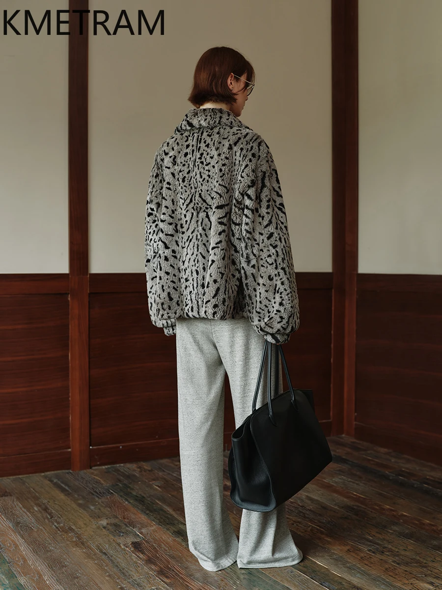 Damski płaszcz z naturalnego futra królika, luksusowy płaszcz z prawdziwego futra w panterkę, damskie zimowe ubrania 2025, ciepła futrzana kurtka, шуба женская