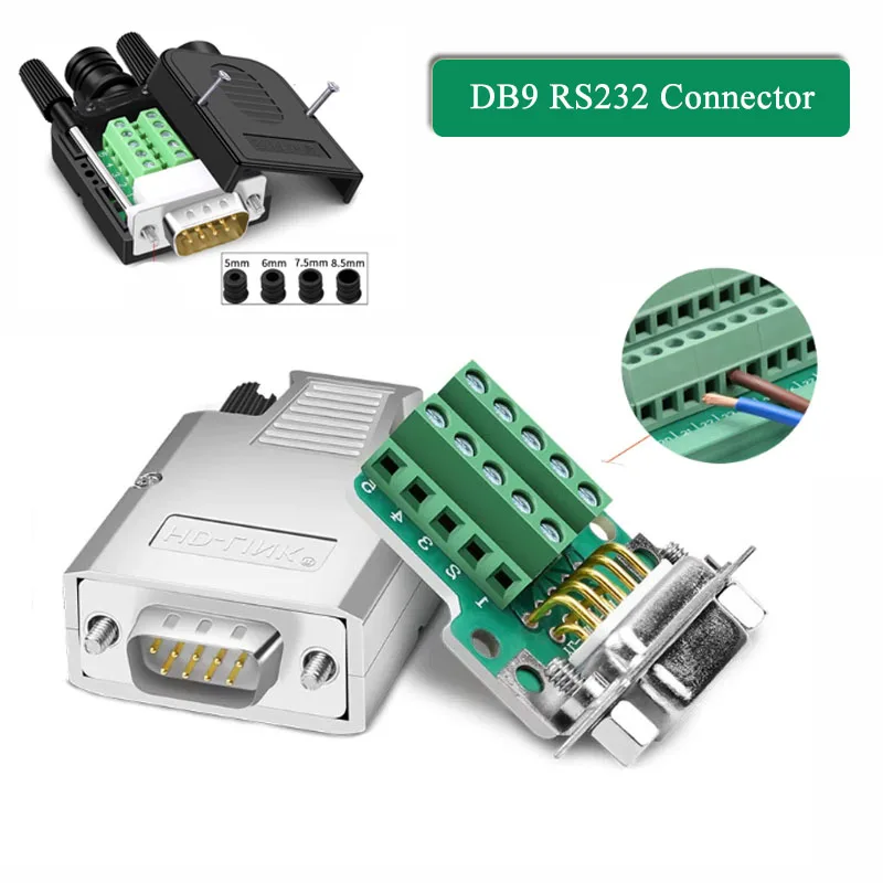 RS232 DB9 Solder-free Connector D-SUB  Metal Shell 9-pin COM Serial Port Plug DB9 Male Female Breakout Terminal Connectos