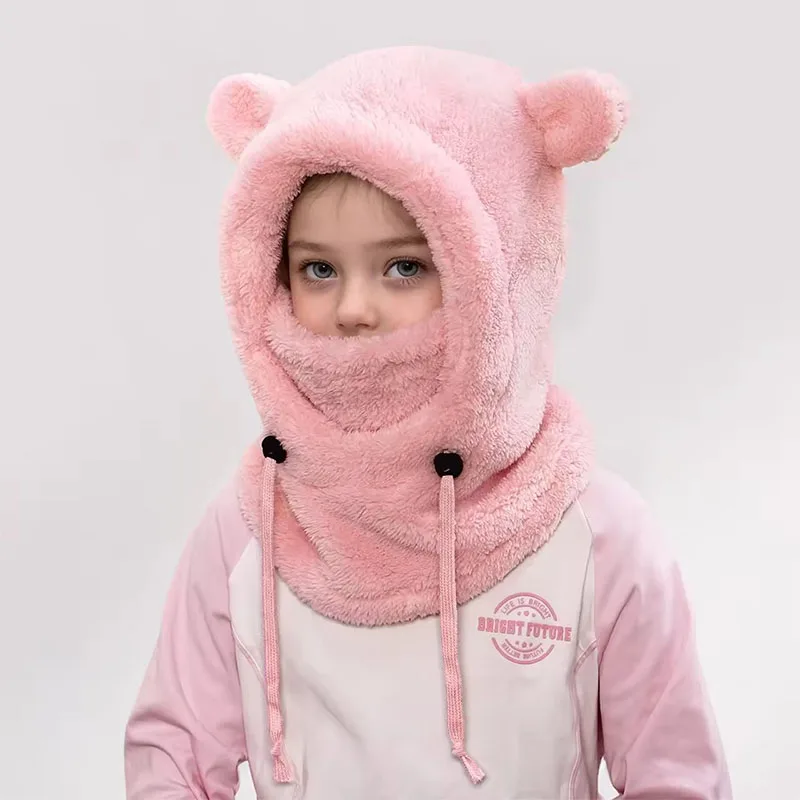 Bärenohren Kapuze Herren und Damen Herbst Winter Polyesterfaser Halstuch und Maske Integrierte Mütze Kinder warme kalte Hüte – Detail 6