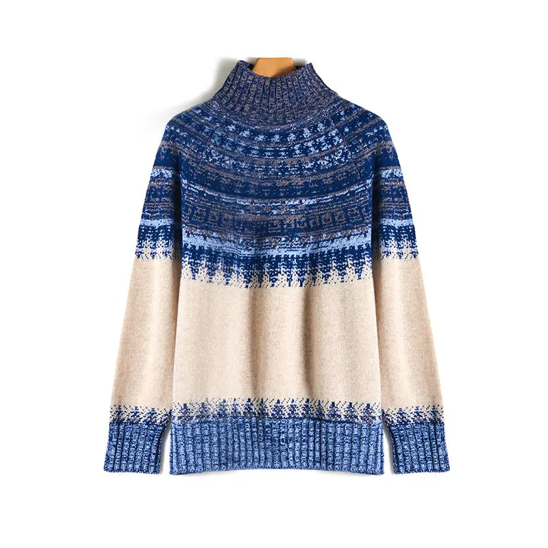 Suéter de Punto Estilo Otoño Invierno, Color Azul y Blanco Porcelana, Hoado, Cubre el Abdomen, Adeazante, Capa Base, Mang...